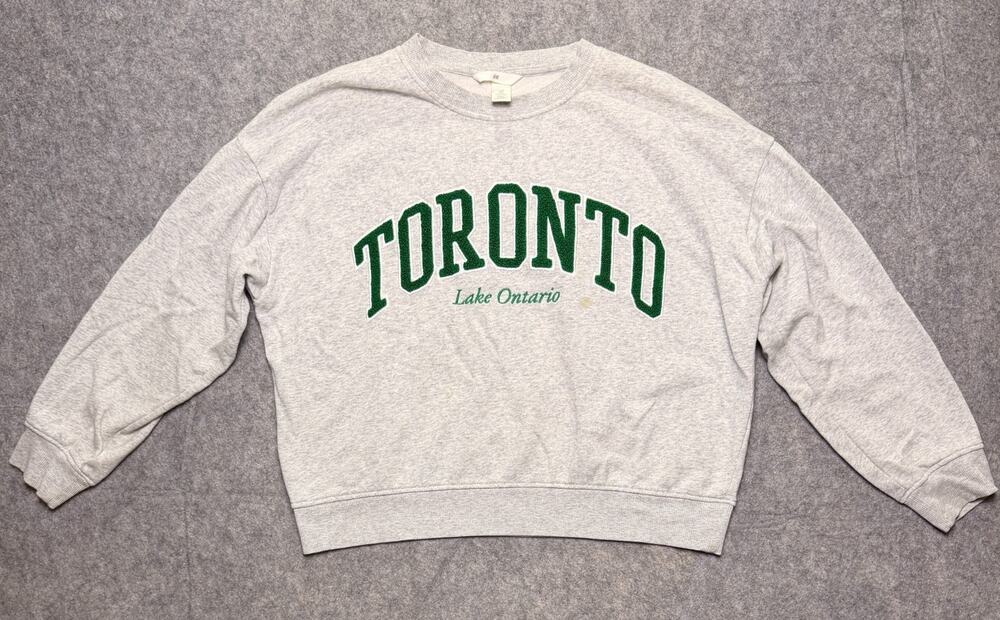 H&M Womens S Gray Toronto Lake Ontario Chenille Oversized Crewneck Sweatshirt